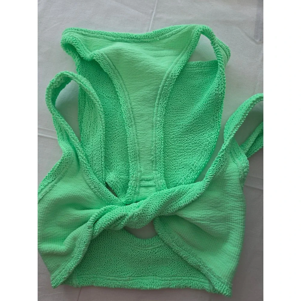 Hunza G Xandra Juno Crinkle Bikini Set One Size Neon Green Two Piece Swimsuit